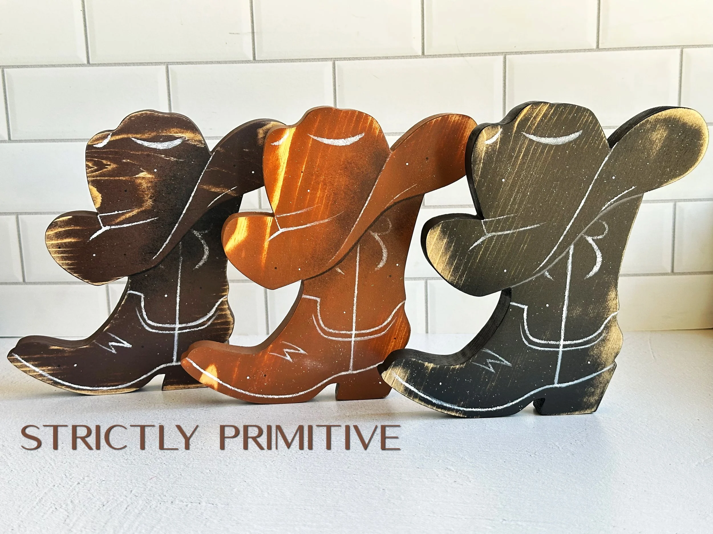 Hand Painted Wooden Cowboy Boot w/Hat