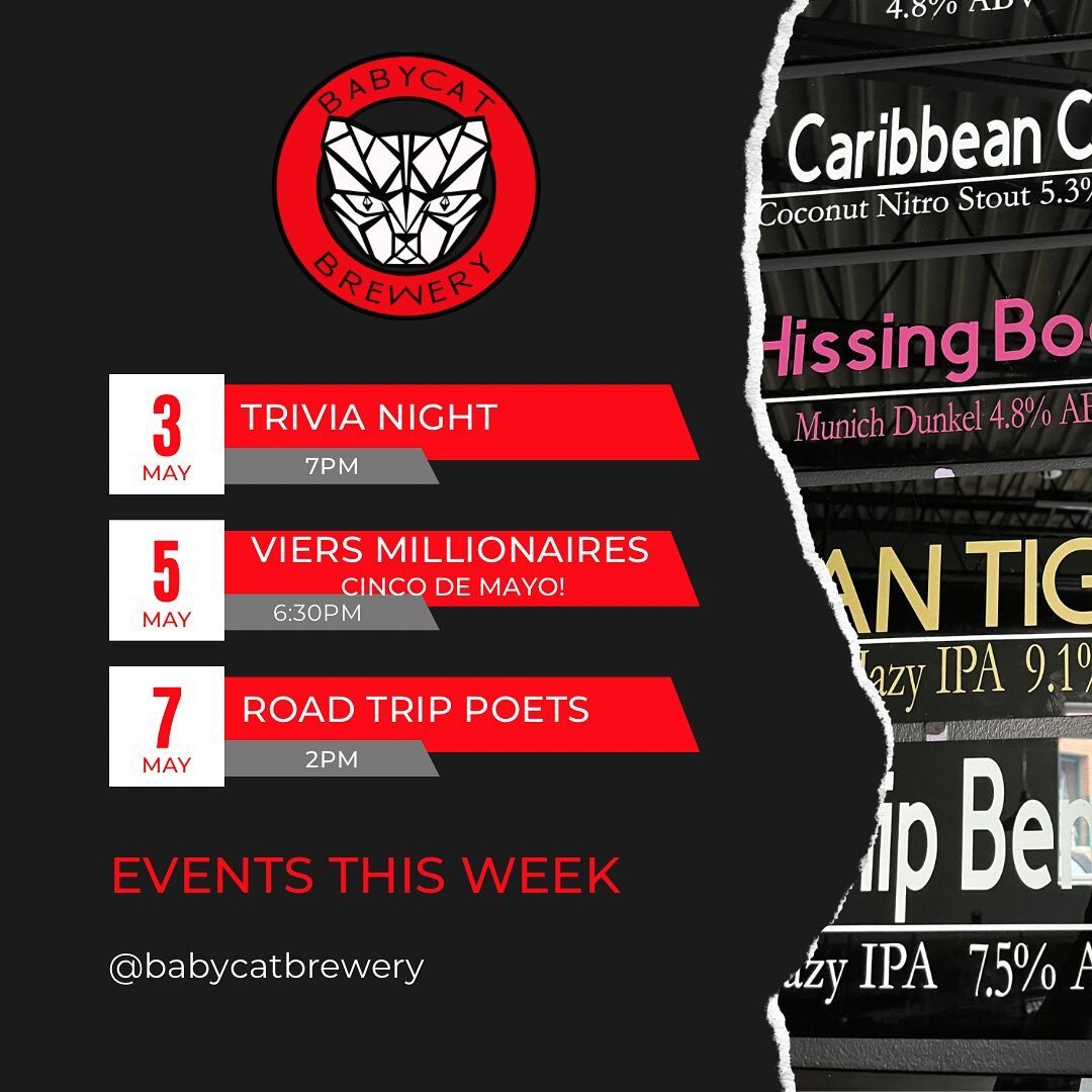 Lots on tap this week! Live music Friday &amp; Sunday and Trivia Wednesday of course! See our website for what&rsquo;s coming up the rest of the month and beyond. 
Food trucks this week:
Wed: @steeze.burger
Fri: @jalapenomexicangrillllc 
Sat: @silver