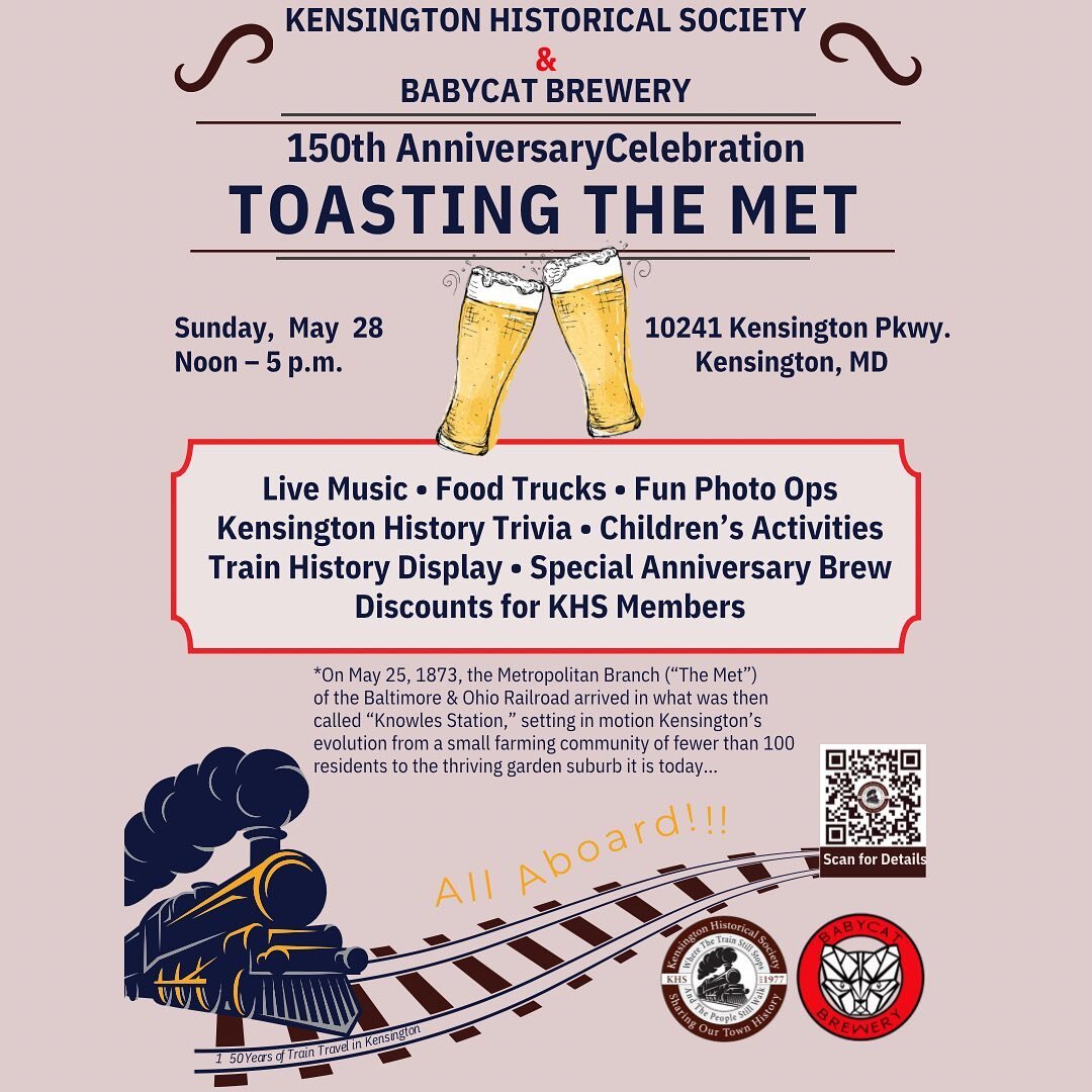 All aboard! 🚂 The Kensington Historical Society &amp; BabyCat are celebrating all things trains in honor of the 150th anniversary of the Met line with a special event on May 28th! We know we&rsquo;ve got some railfans out there! We&rsquo;ll have liv