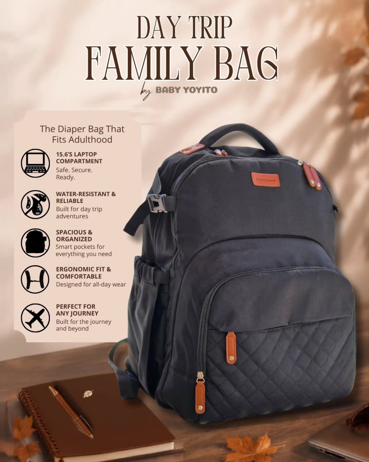 All you need is one bag to fit parenthood. The Day Trip Family Bag has everything you need: extra space, larger pockets for adult essentials, built-in insulated cooler for snacks and milk, plus extra comfortable padding for the journey ahead.

A fami