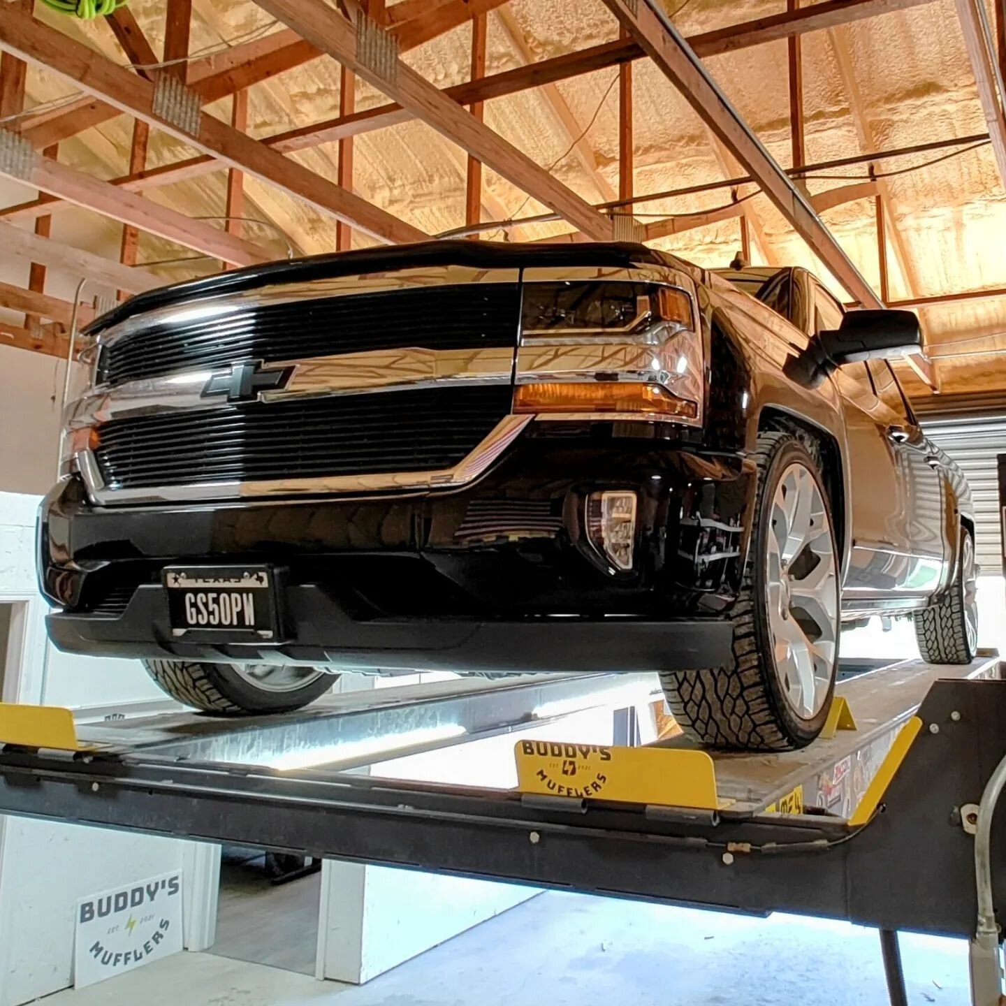 On the lift today we had a #supercharged #chevrolet #chevy #silverado with a pair of #vibrantperformance super quiet resonators and #flowmaster #delta50 mufflers that were still too loud with the power this beast is putting out. So we stepped up to t