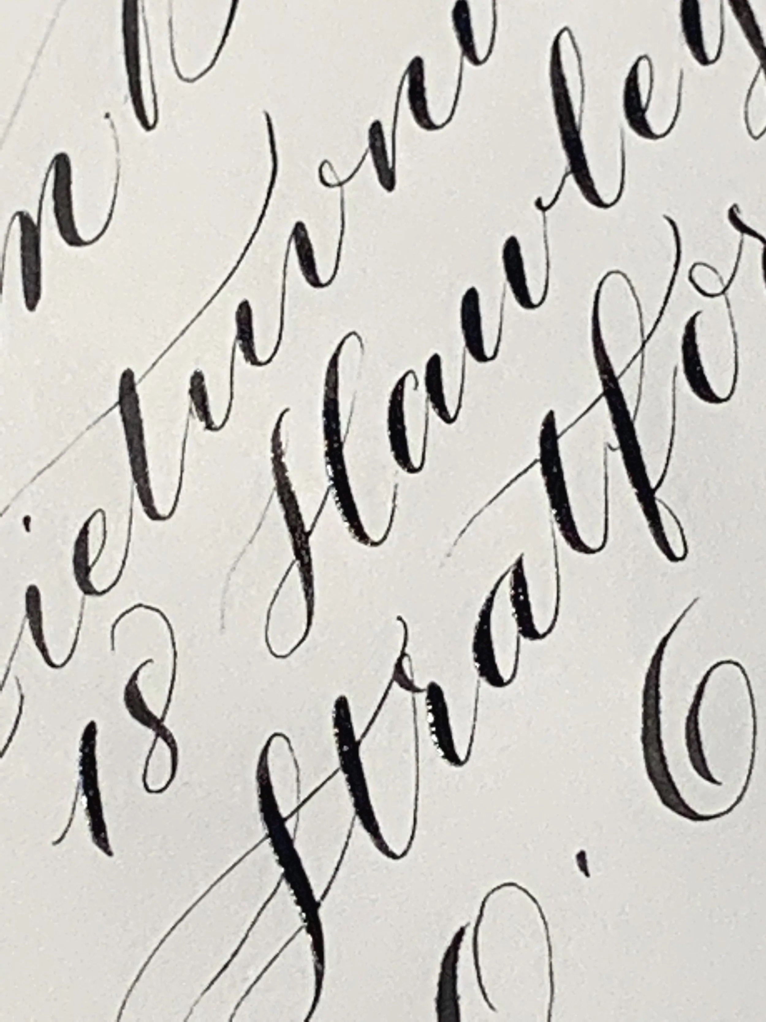 Close-up of cursive handwritten text in black ink on white paper.