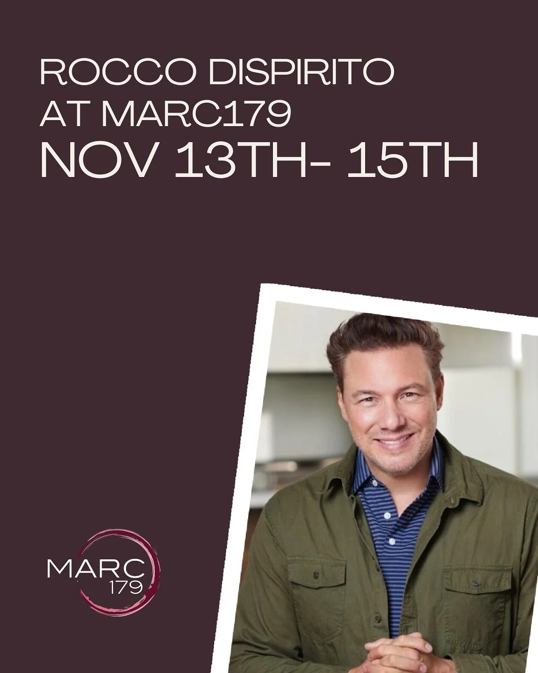 I&rsquo;m excited to share that my good friend Rocco DiSpirito will be taking over Marc 179, November 13&ndash;15.⁠
⁠
Rocco&rsquo;s known for his refined Italian cooking and modern flair &mdash; and yes, he&rsquo;s just as charming as he looks. The 4