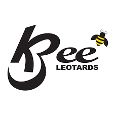 Logo of Bee Leotards with a stylized bee flying above the text.