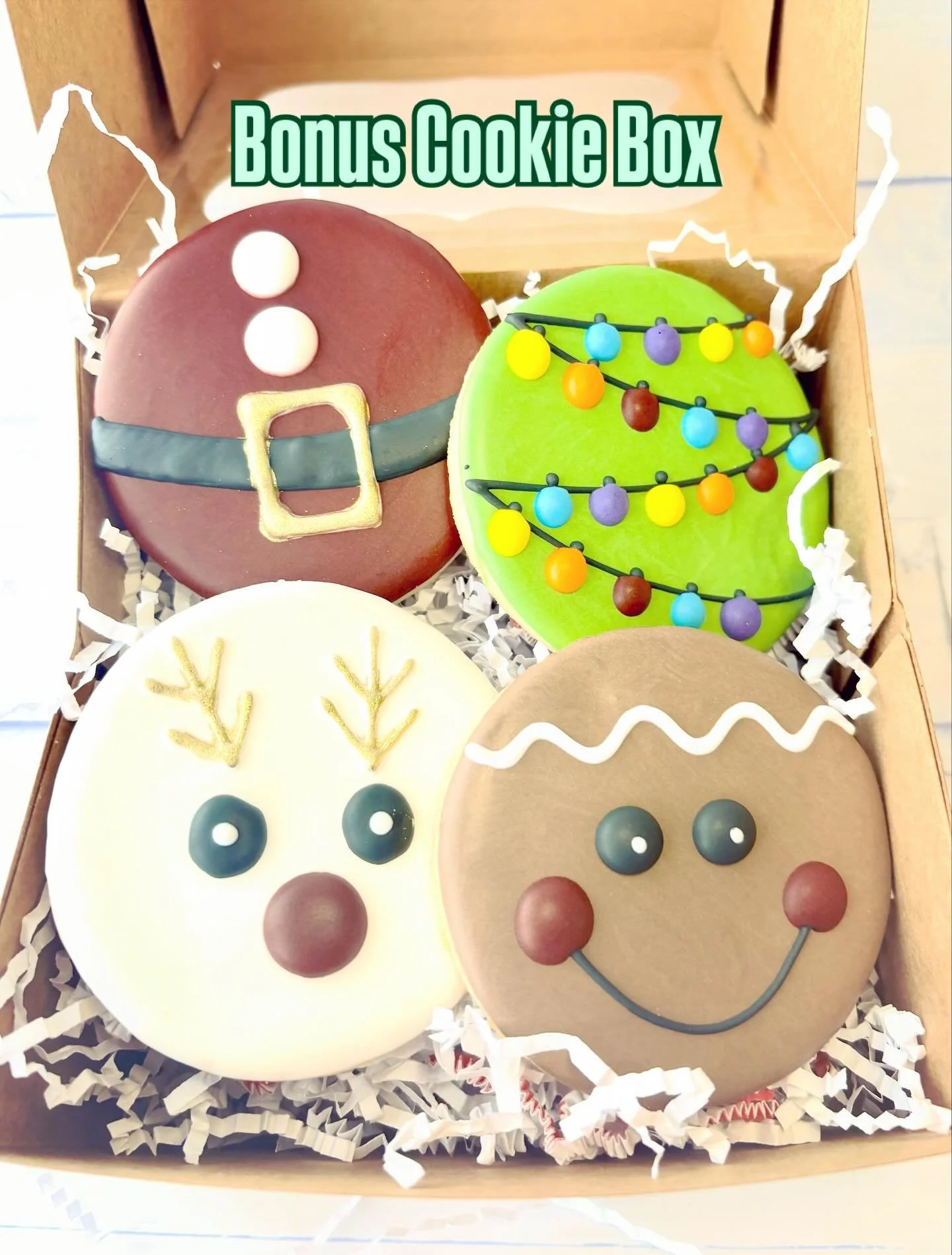 A little Christmas surprise never hurt 🎄😉 
Meet our bonus treat option&mdash;your sweet tooth is about to be very happy. 

🎁 Bonus Cookie Box = Treat box glow-up ✨🍪
	$17

Treats will still be ready for pick-up/drop-off: Friday, December 19 or Sat