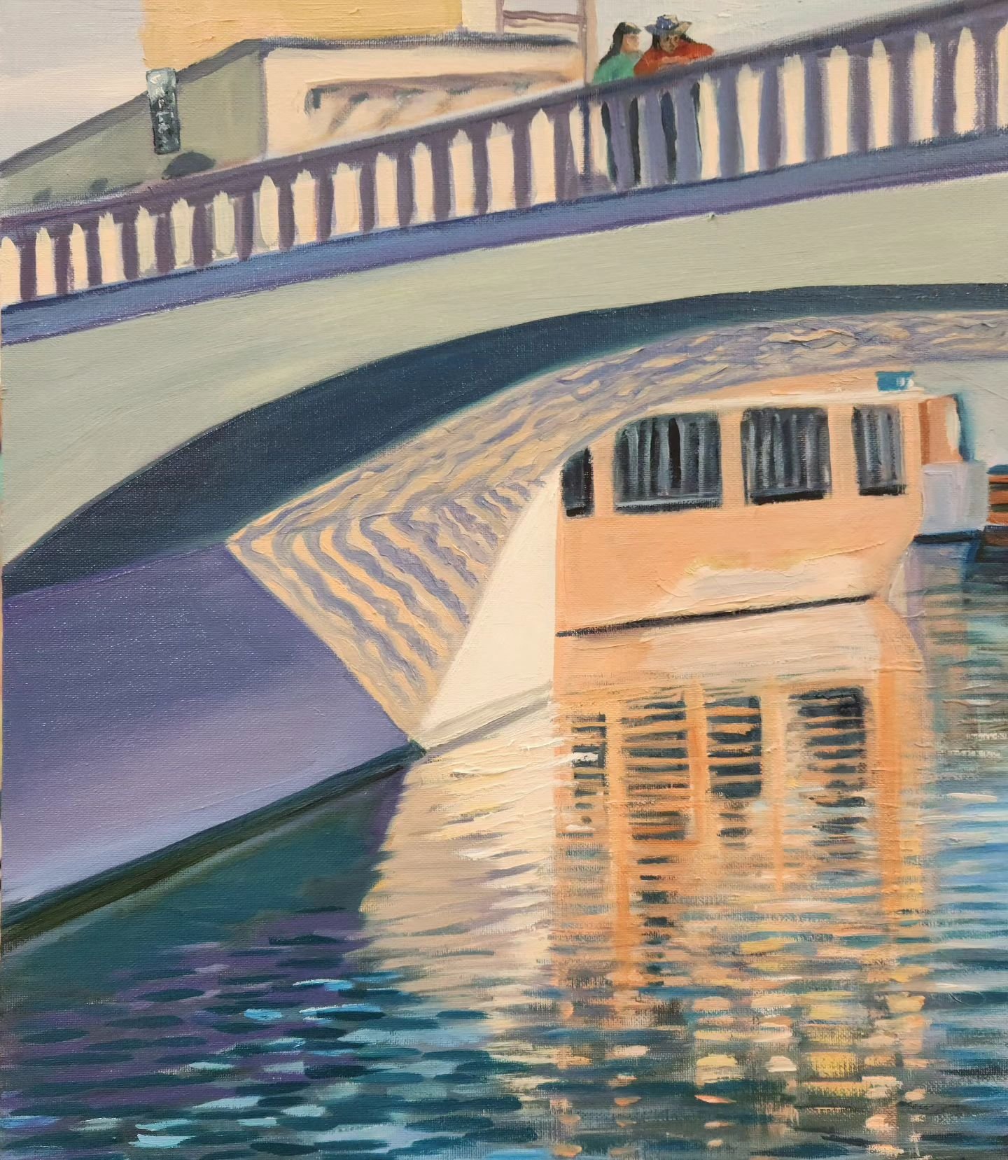 &quot;Capitola Bridge Reflections&quot;
Oil on canvas 

Another painting for the show we are hanging tomorrow @oswaldrestaurant downtown SantaCruz.  A lot of work!
But I am excited to share the joy I had I  creating this work! 
Show May and June 
Rec