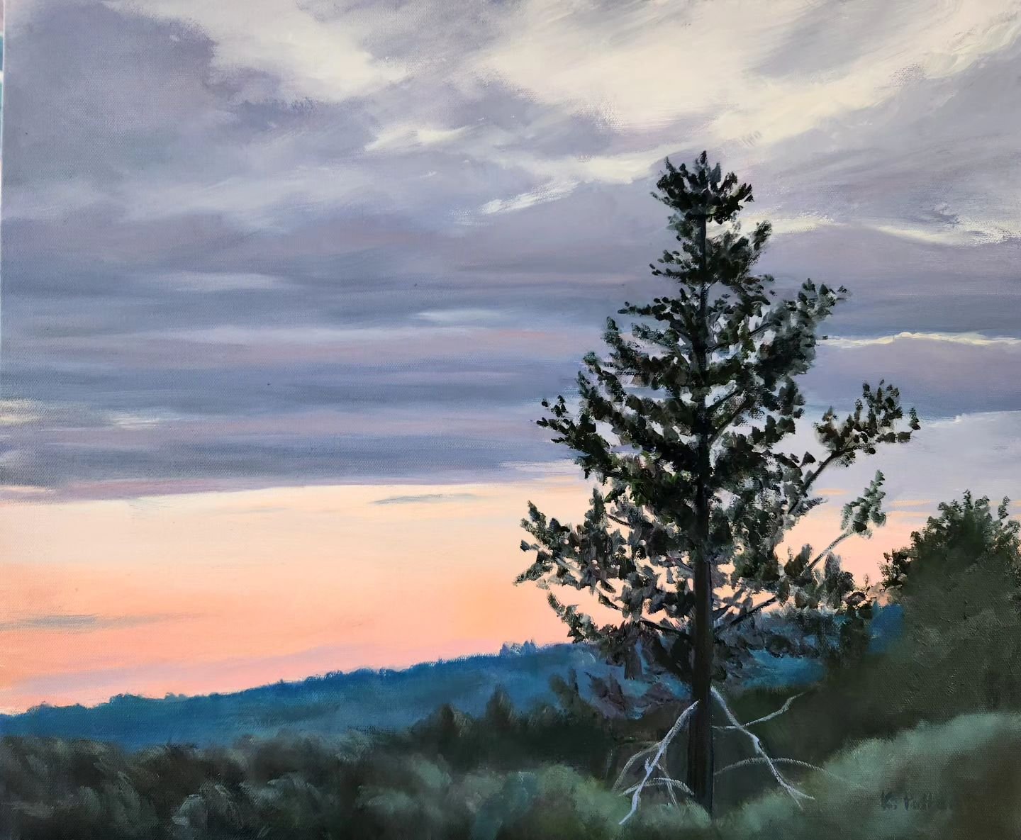 &quot;Dusk over our Hills&quot;

Another painting featured @oswaldrestaurant showing now and through June. Tonight is the reception 5-6:30.
The address is 121 Soquel Ave. SantaCruz. 

#oilpaintinglandscapes #santacruzartscene #supportlocalbusiness #s