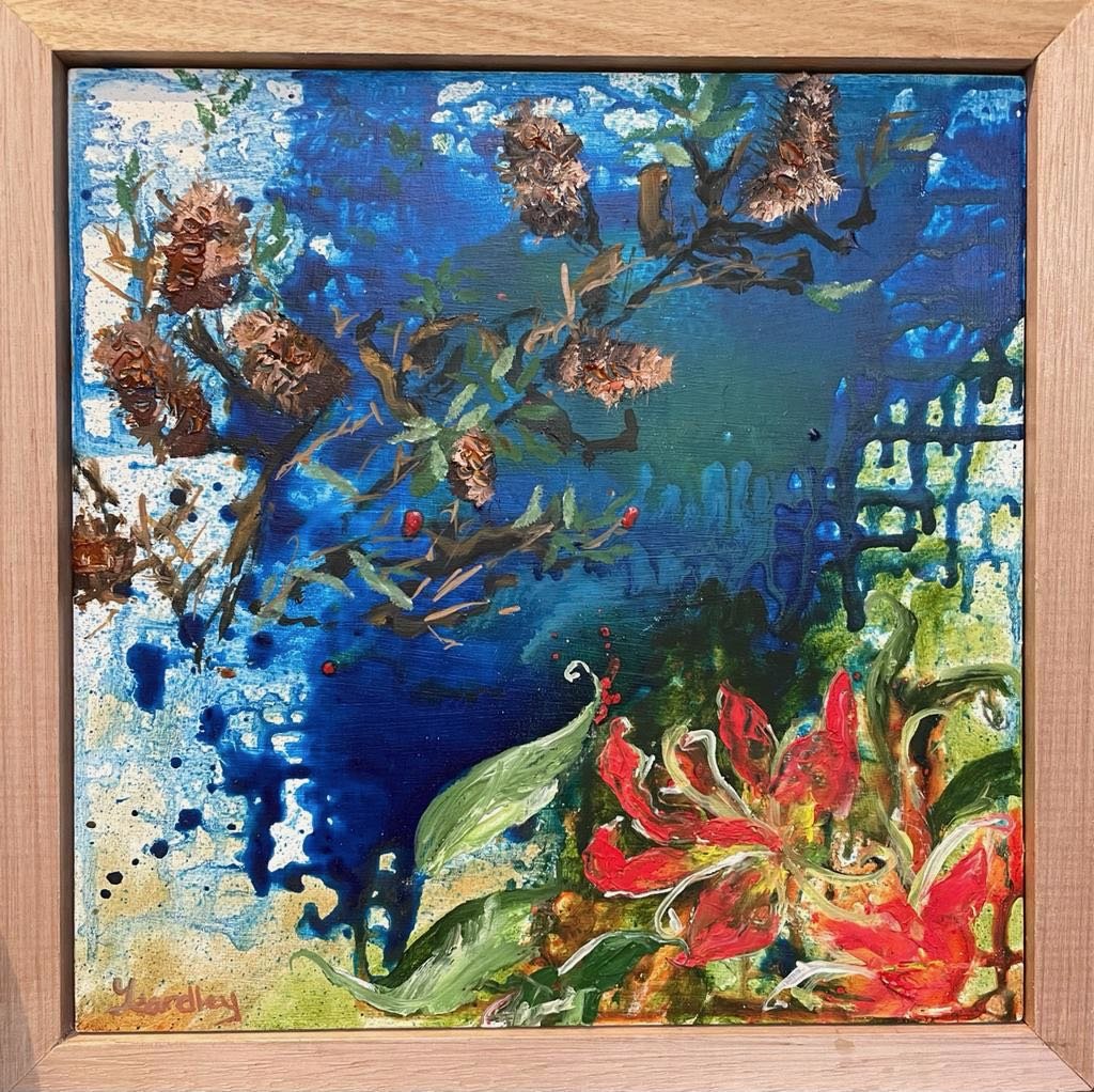 Byron Beach Path - Framed Oak Oil and Acrylic on Thick Timber Board