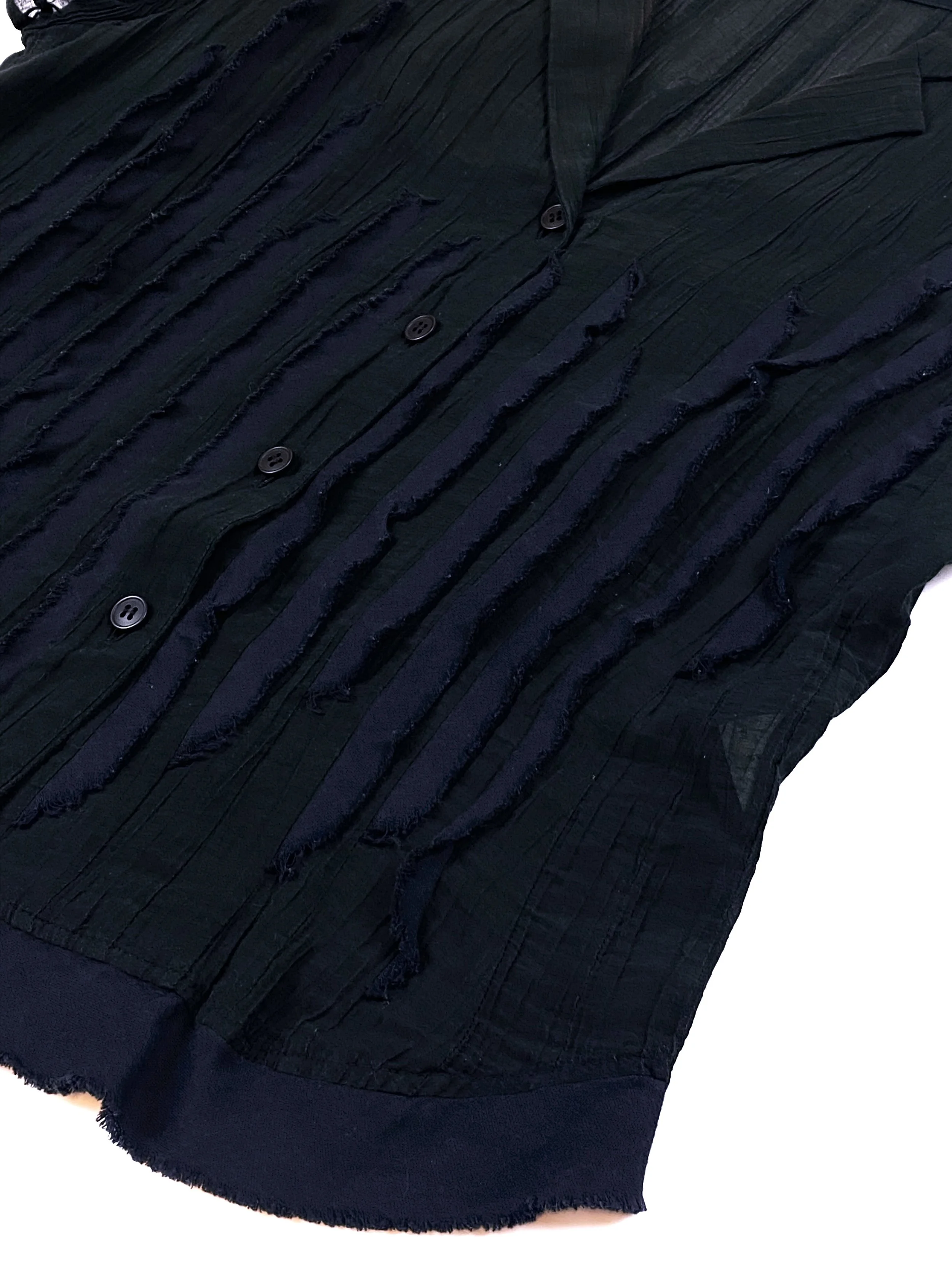 ISSEY MIYAKE two piece skirt & shortsleeve button through top set with blue raw edge detail 519.jpg