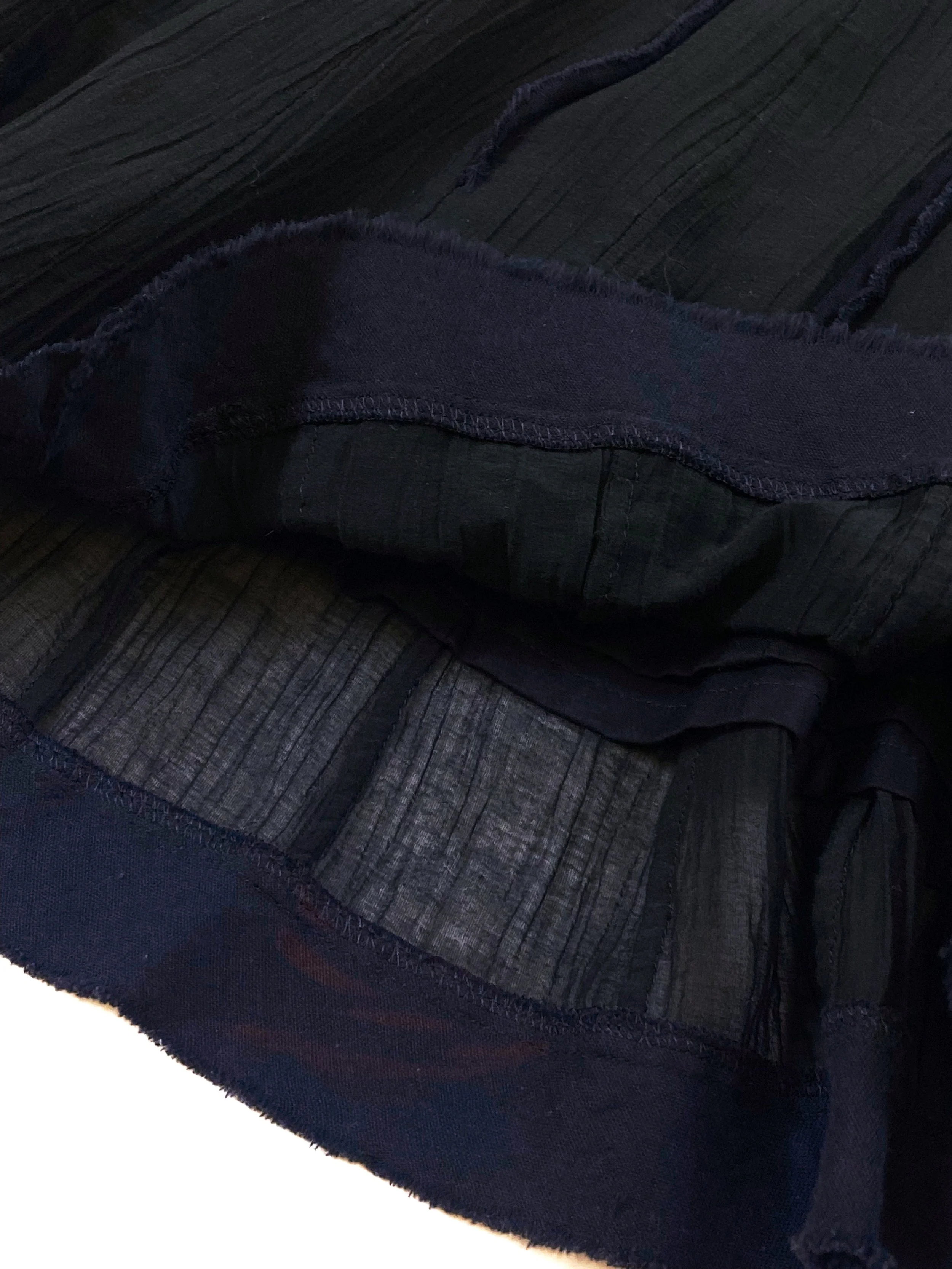 ISSEY MIYAKE two piece skirt & shortsleeve button through top set with blue raw edge detail 521.jpg