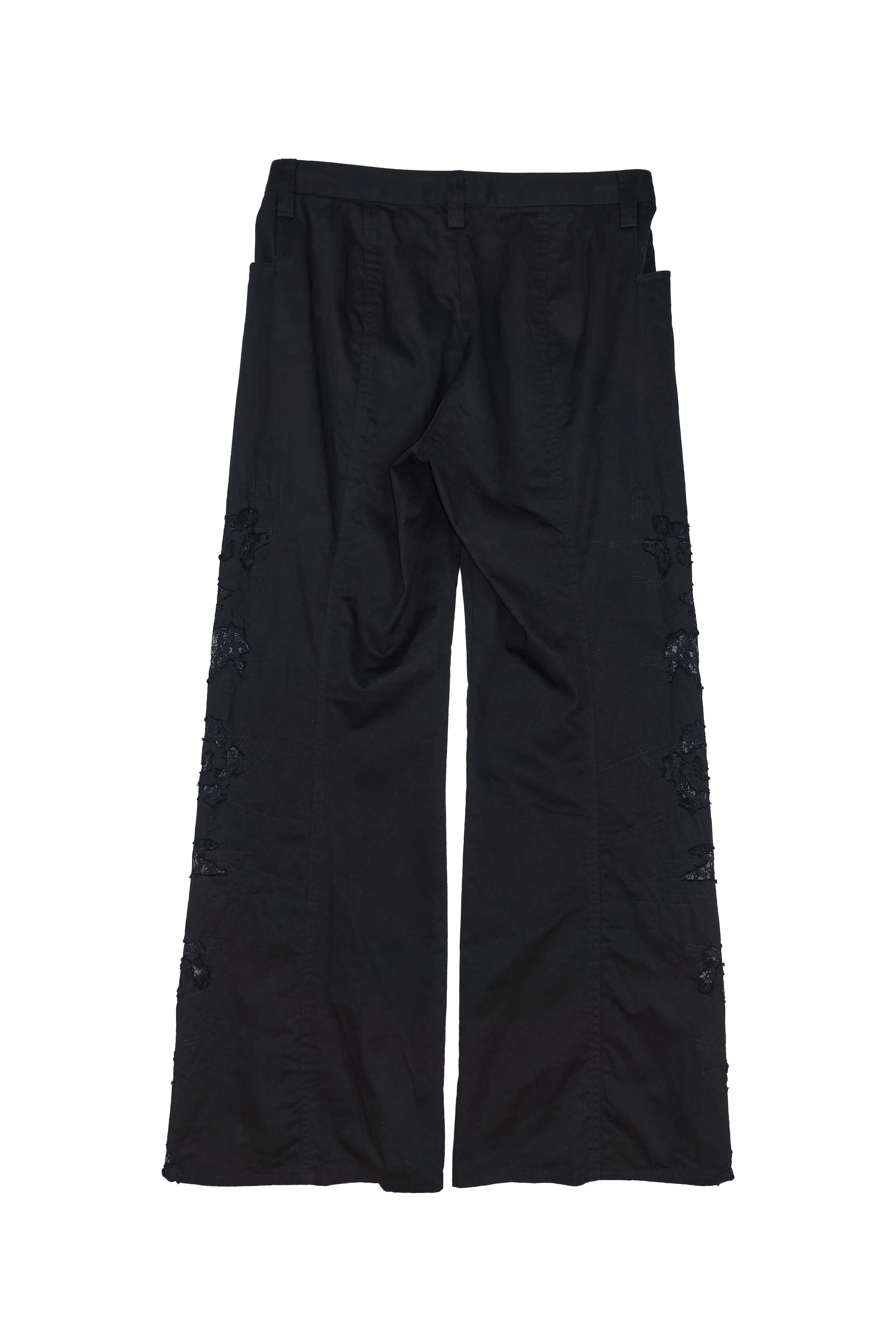 Issey Miyake lace cutout wide leg black trousers