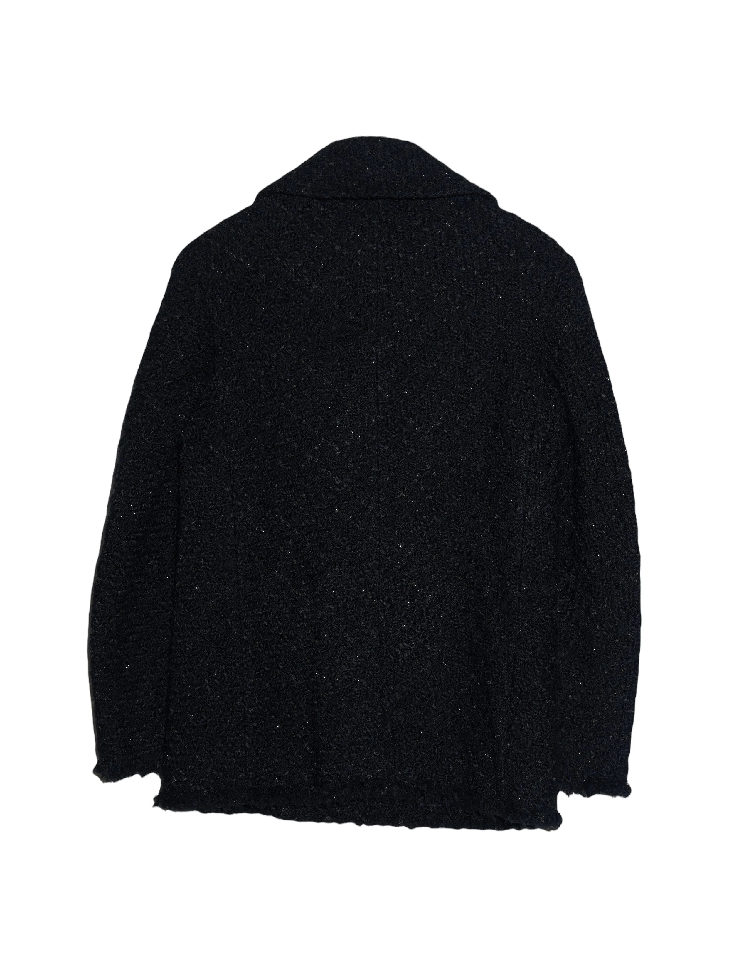 FS1582_Junya Watanabe Comme des Garcons black wool boucle unfinished hem pea coat_02.jpg