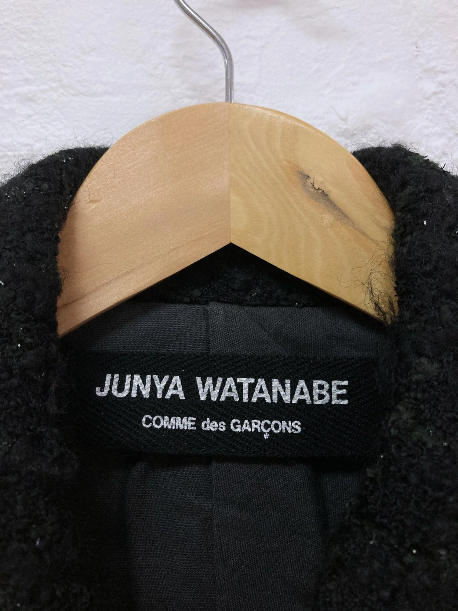 FS1582_Junya Watanabe Comme des Garcons black wool boucle unfinished hem pea coat_07.jpg