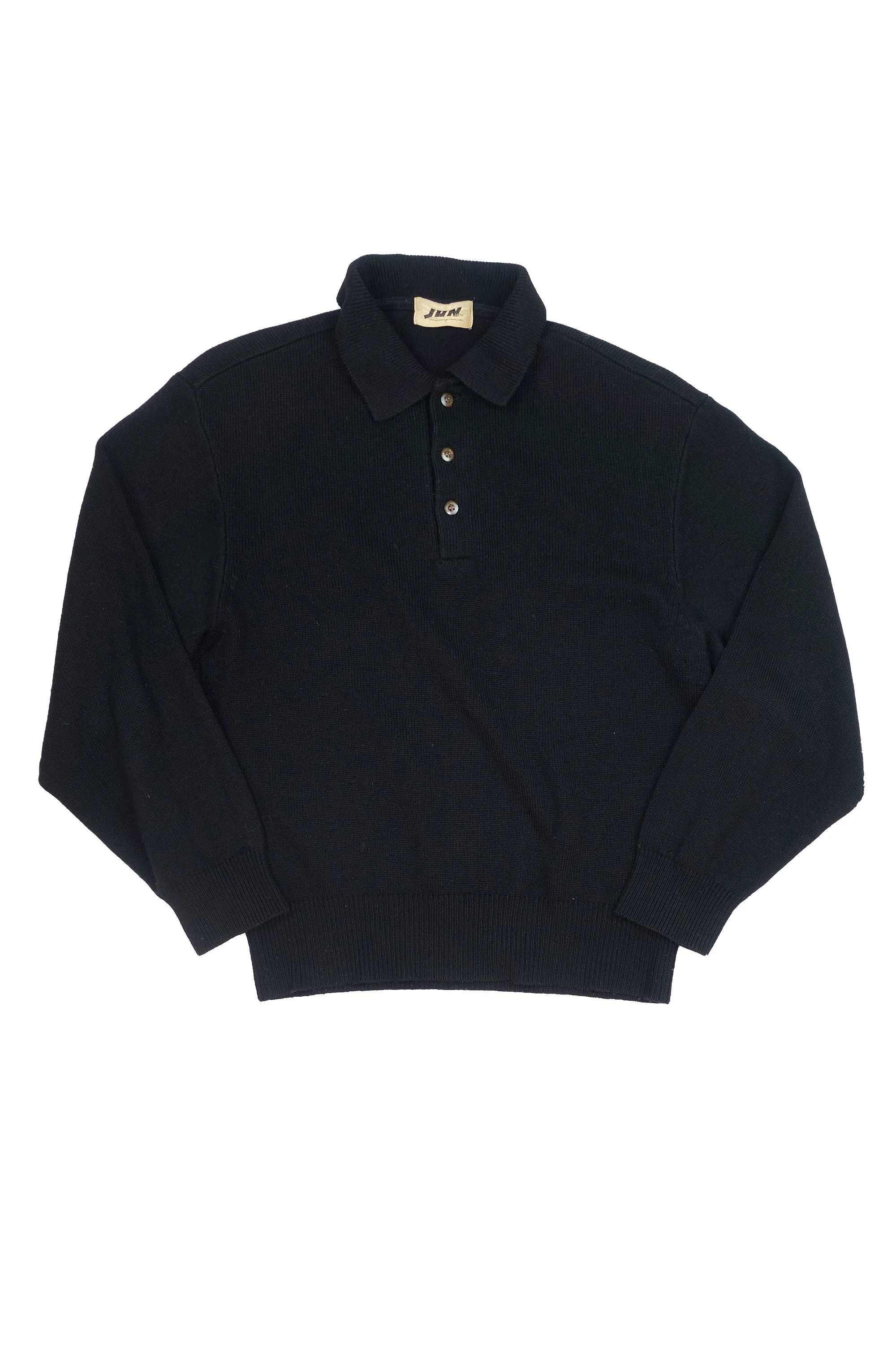 Jun Men black longsleeve knit polo 1980s 0021-864.jpg