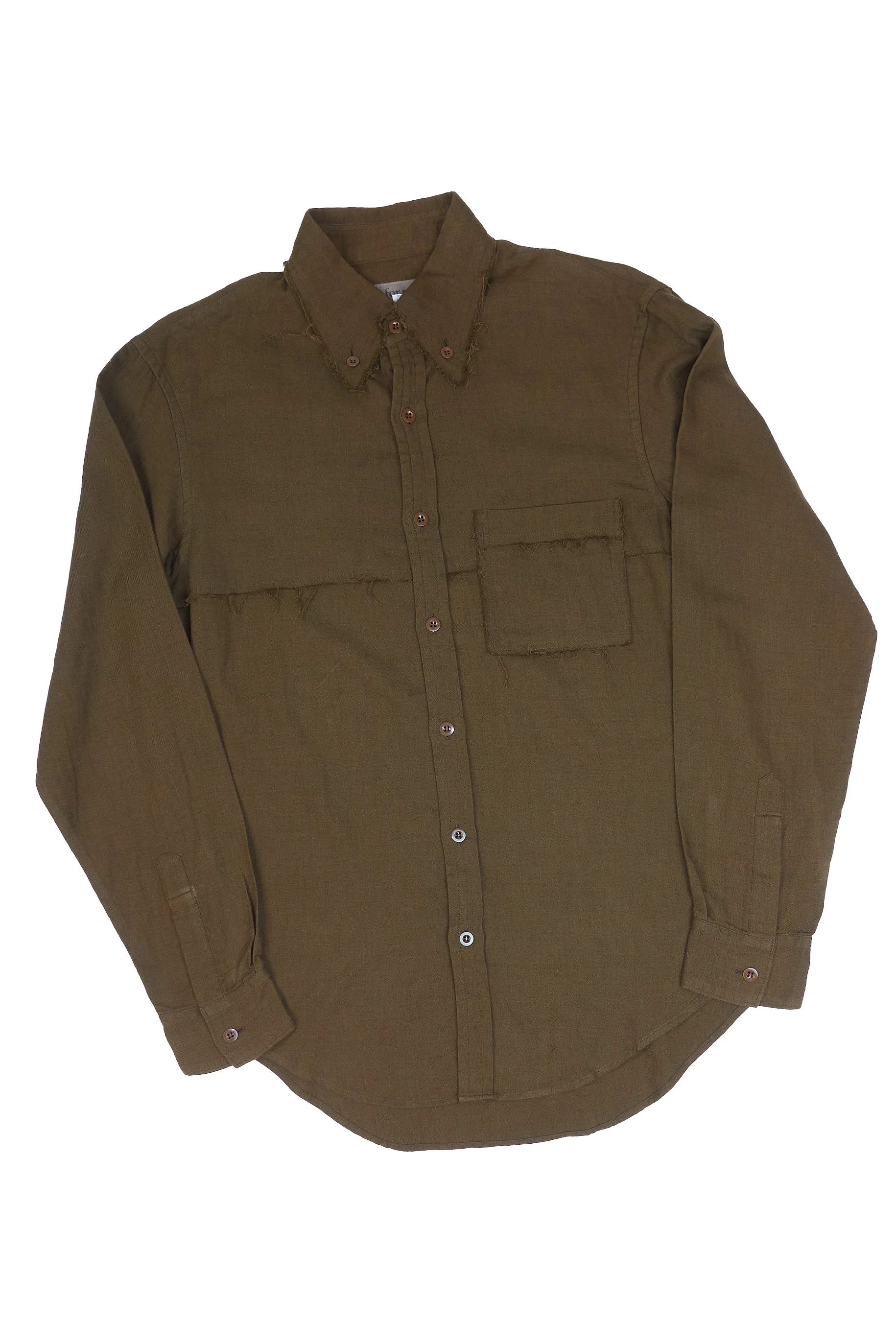 221119 Y's for men brown button through with raw edge details 0822.jpg