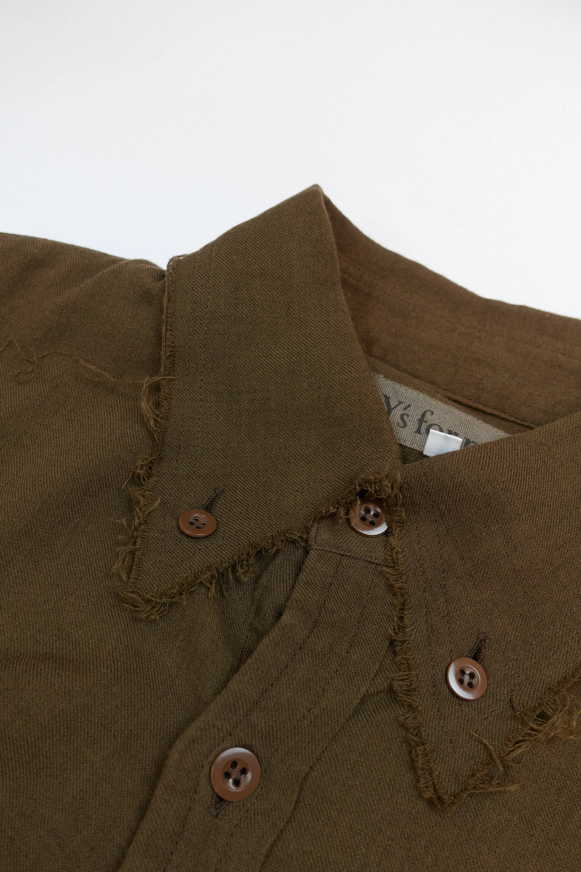 221118 Y's for men brown button through with raw edge details 0850.jpg