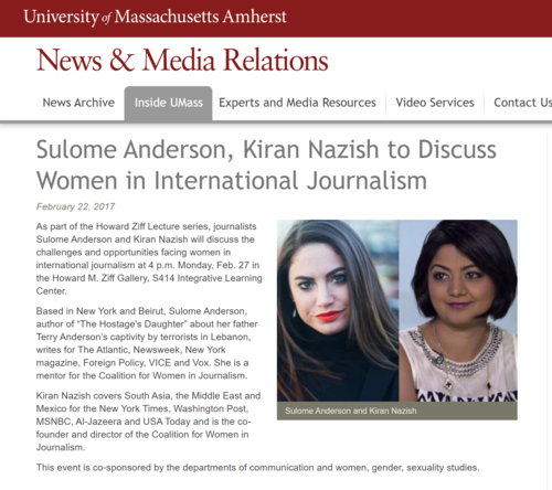 Sulome Anderson, Kiran Nazish to Discuss Women in International Journalism