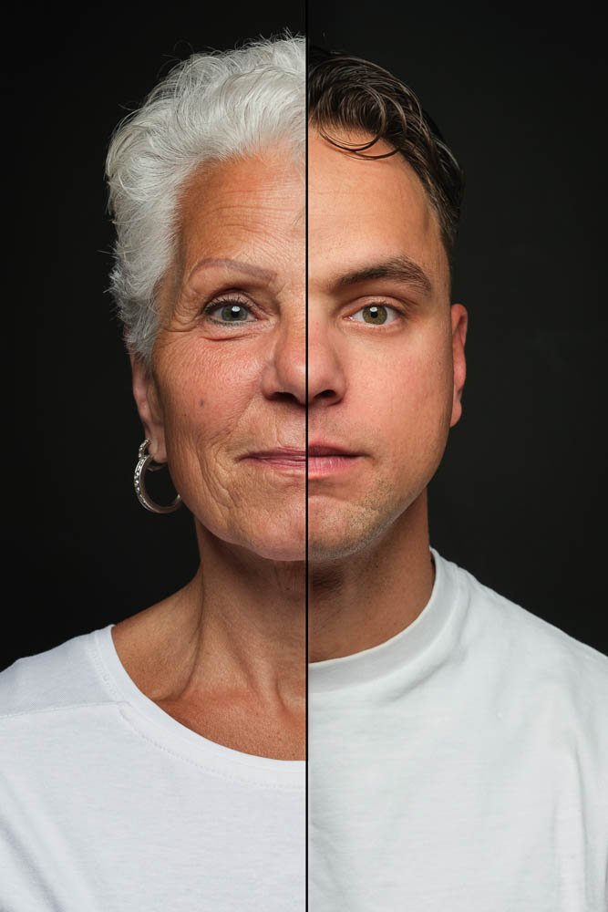 2-in-1 portret van moeder en zoon samengebracht in één beeld