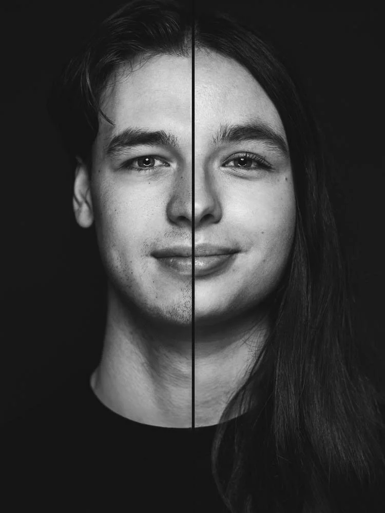 duo portret van tweeling in zwart wit