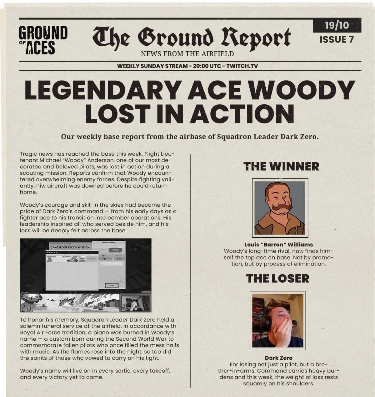 📡 Our best pilot, Woody, has fallen in action. 🪦😢 HQ has ordered Dark Zero to continue the fight next Sunday, but as punishment, he will need to play on the hardest difficulty. 😱

🕙 Join us on Sunday, 10pm CET | 4pm ET | 1pm PT
🎮 Twitch --&gt; 