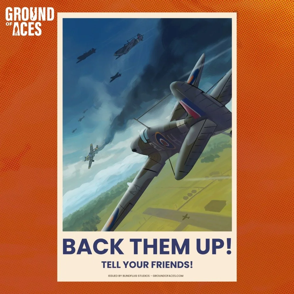 Do you recognize the warbird in our new custom poster? Tell us in the comments!

Our artist Dave made this illustration to celebrate our next GROUND OF ACES livestream: it's back to airbase management business. Dark Zero will play Ground of Aces agai