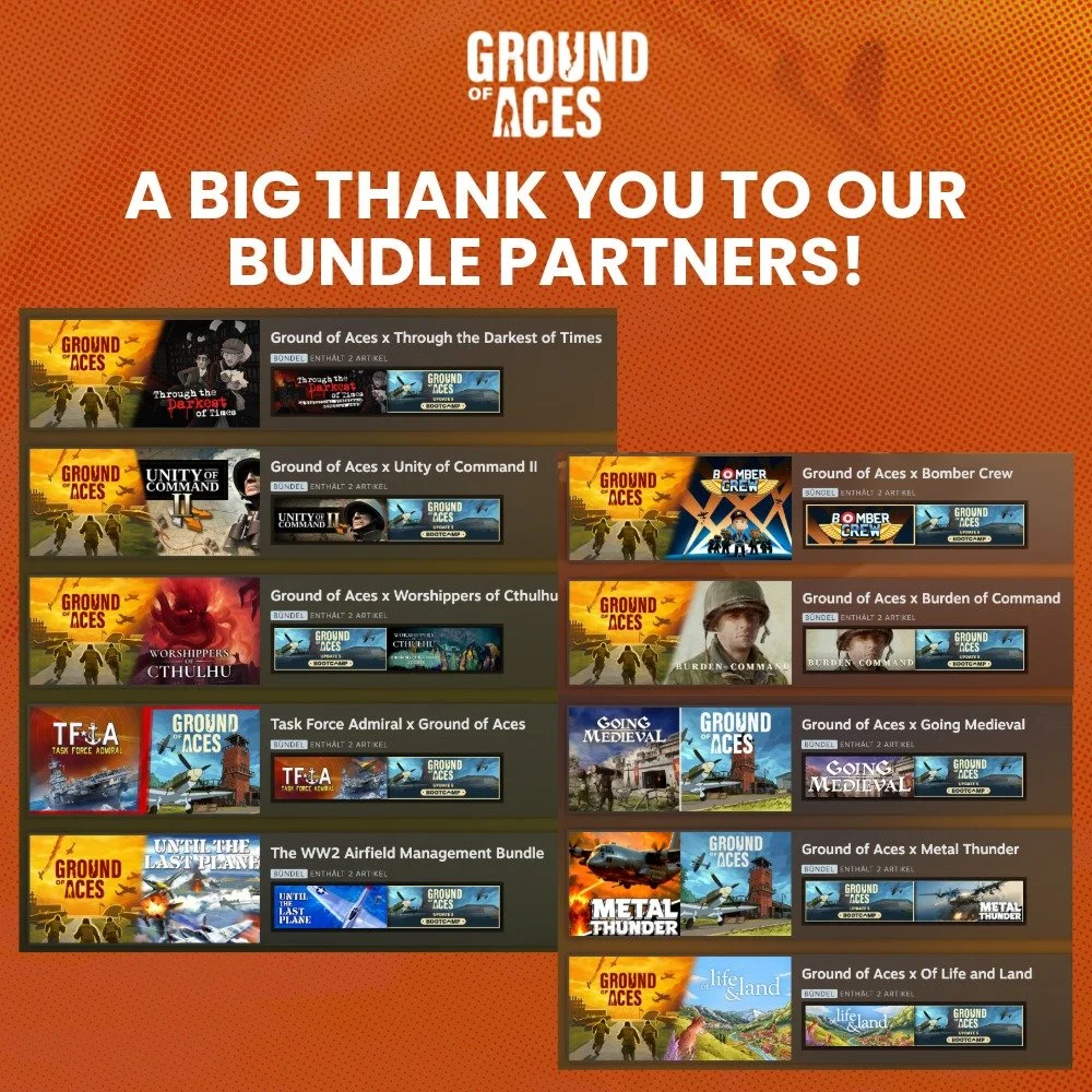 💛 We love teaming up with fellow indie developers!

Discover the Ground of Aces bundle collection on Steam and explore curated sets of WWII and strategy games. Benefit from bigger discounts when completing your collection.

✈️ Find the bundles on ou
