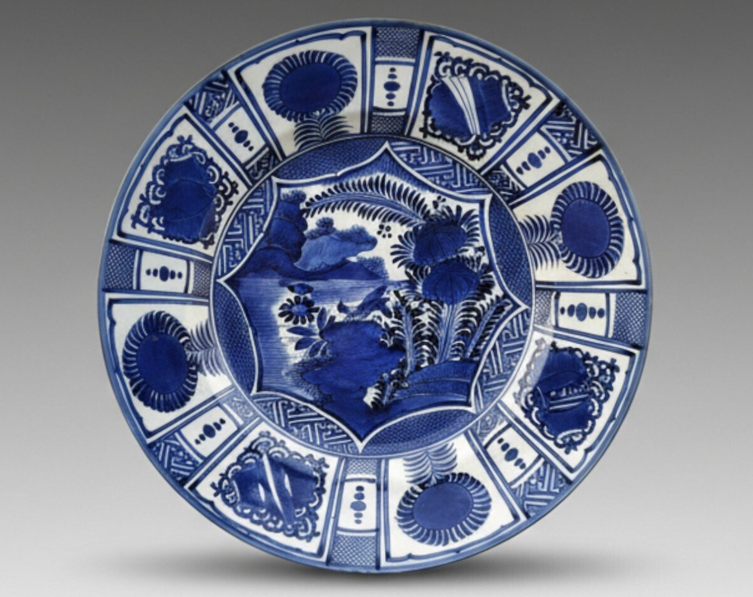 1670, Japan, Edo Period, MONUMENTAL MUSEUM-QUALITY JAPANESE “KRAAK” BLUE & WHITE PORCELAIN CHARGER
