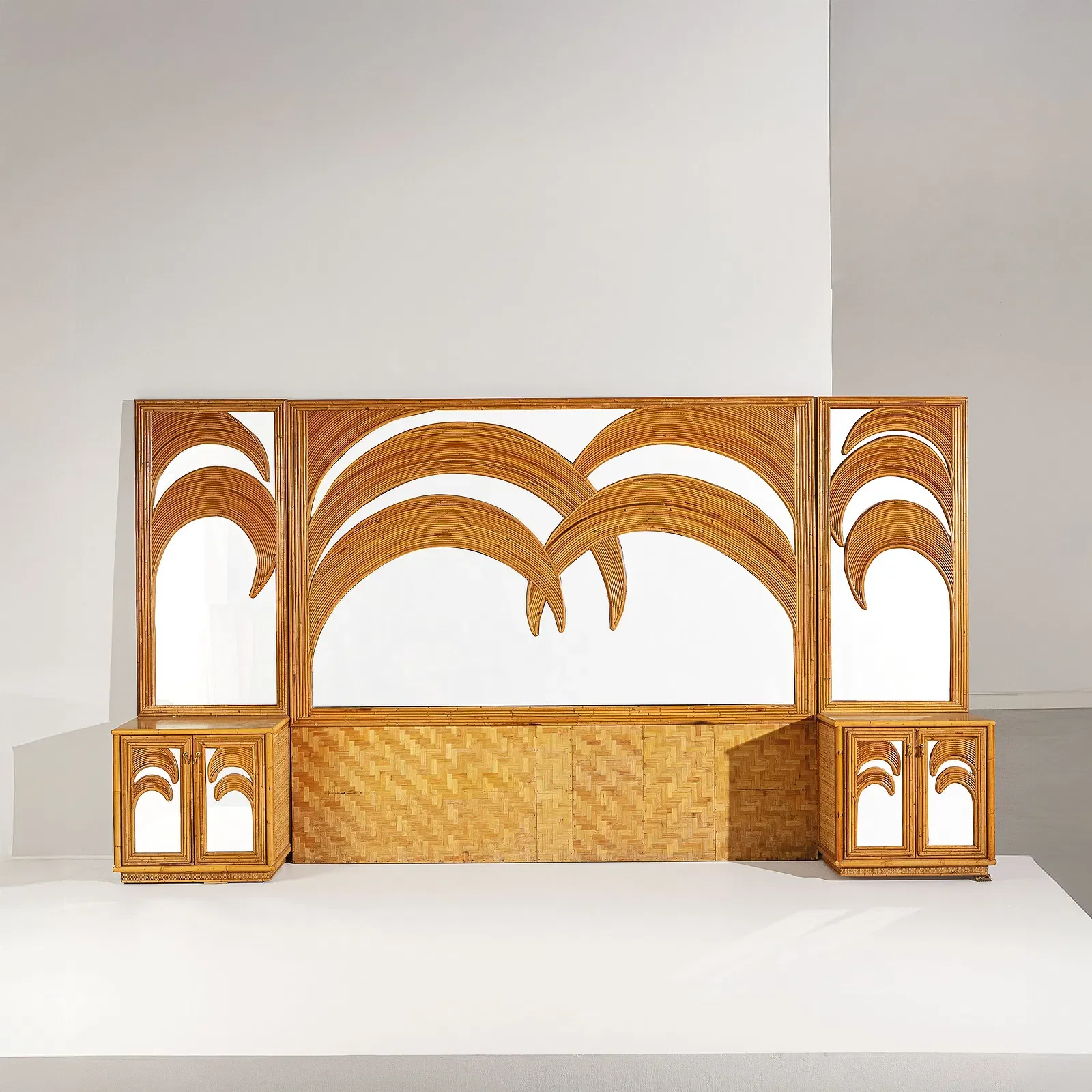 1970, Italy, A queen size headboard with side tables, Vivai Del Sud 