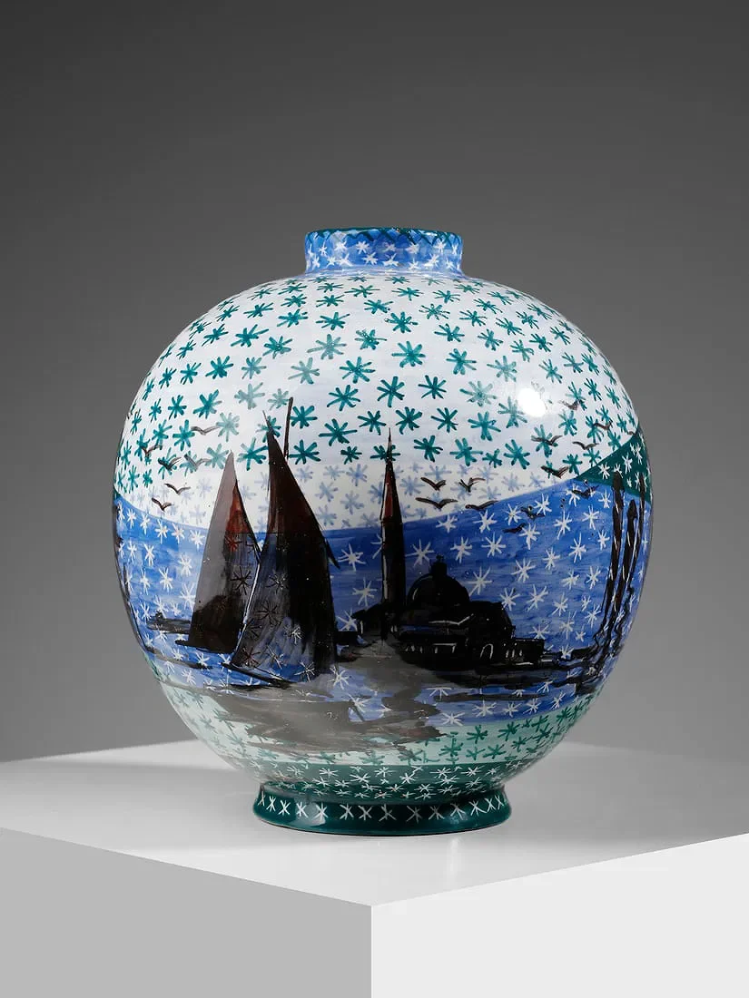 Italy, Venice Globular vase decorated with a Venetian view, Ceramiche San Paolo