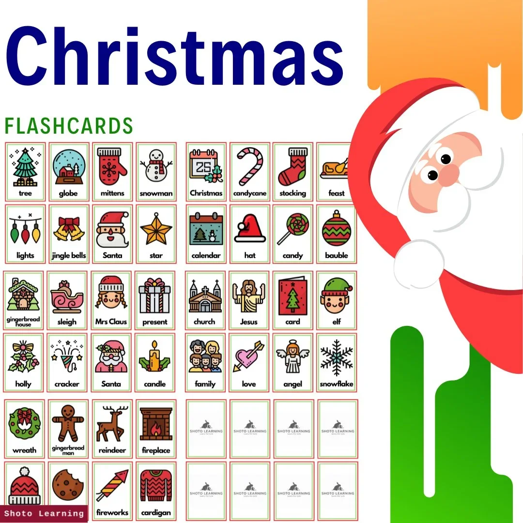 Christmas-Themed Flashcards – 40 Festive Images & Names for Holiday Learning