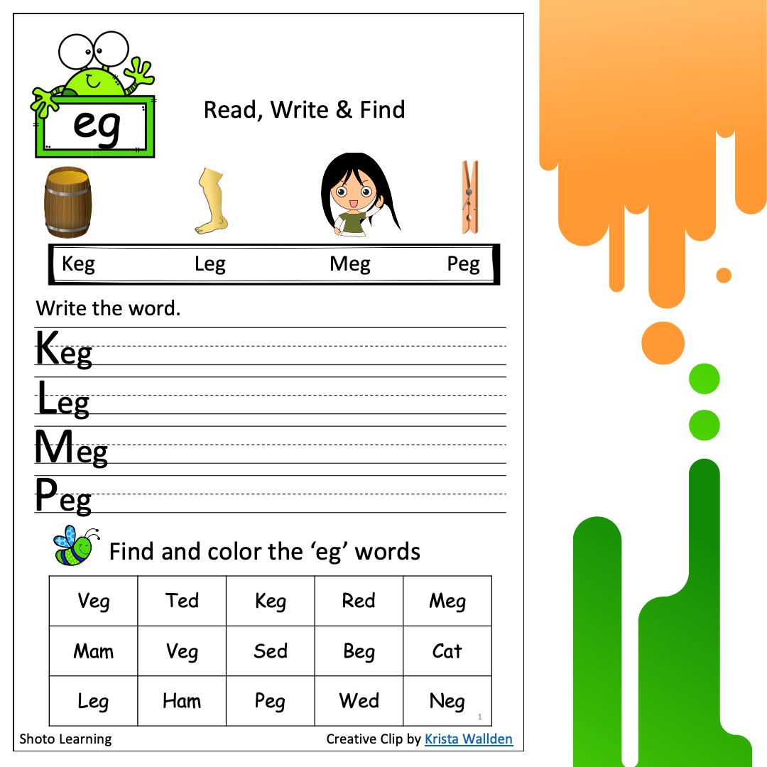 FREE - IG WORD FAMILY CVC BLEND WORKSHEET WORDS FAMILIES READING ...