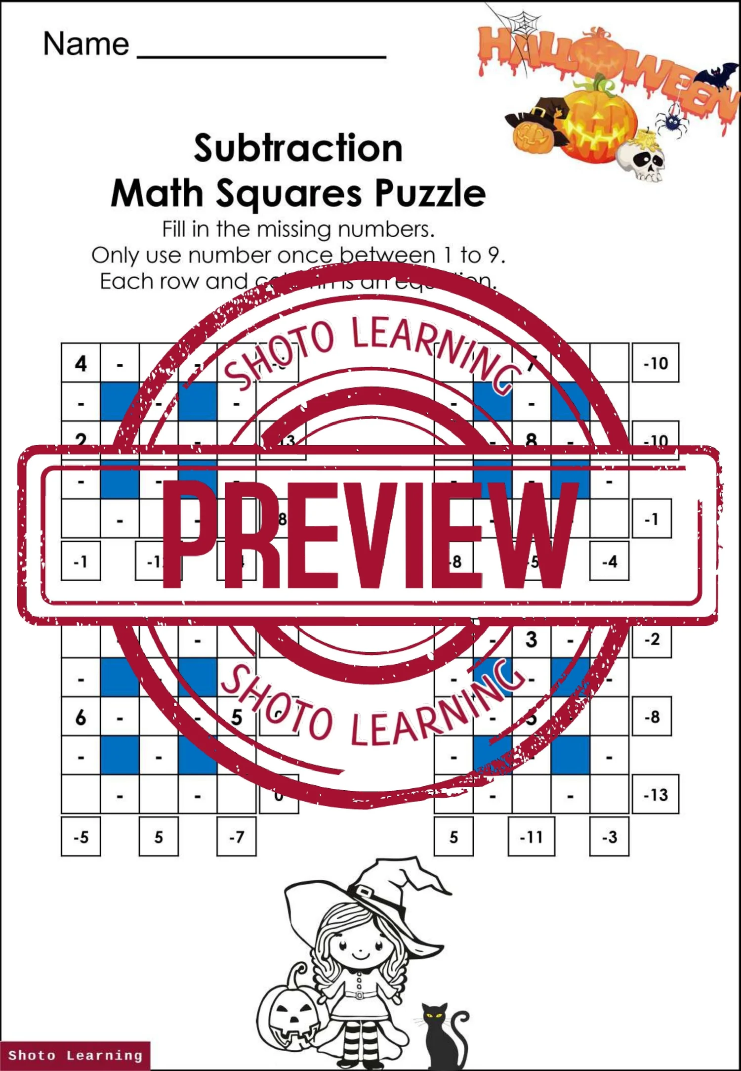 HALLOWEEN Division Addition Math Square Puzzle Game Divide Activities ...