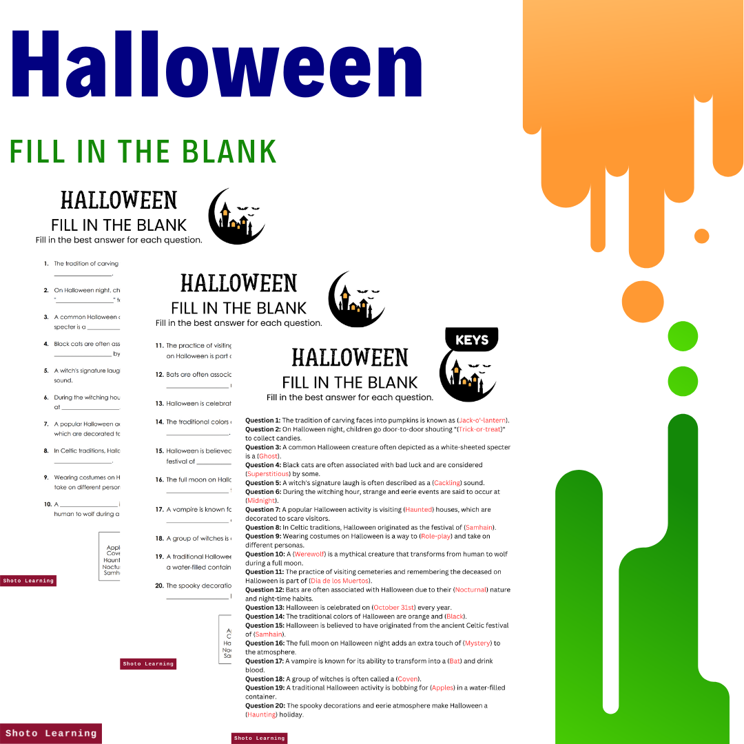 20 Spooky Halloween Fill-in-the-Blank Worksheets for Kids