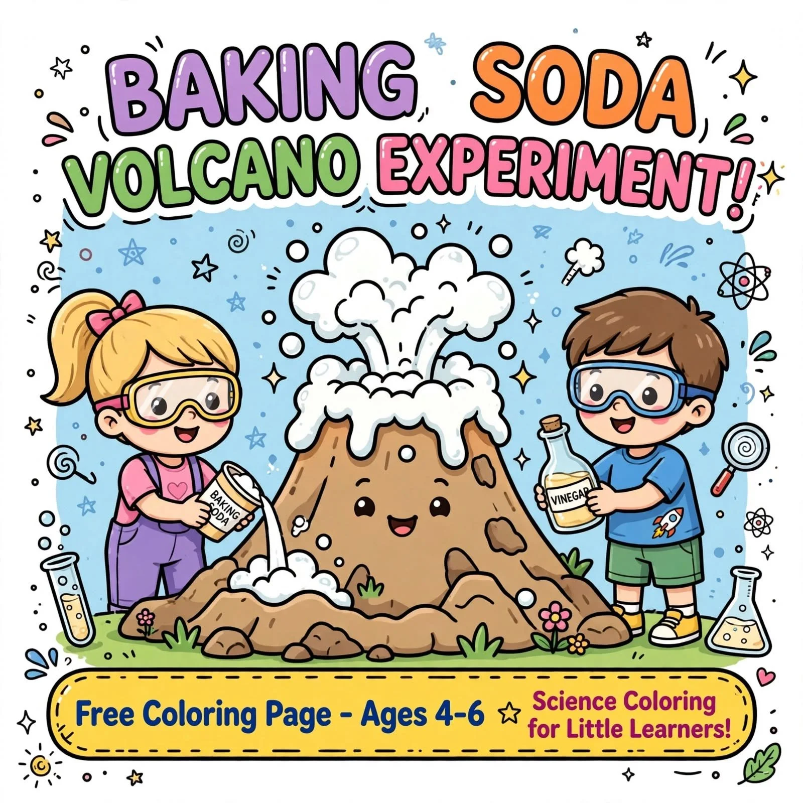FREE Baking Soda Volcano Experiment Coloring Page | Science Experiment Worksheet