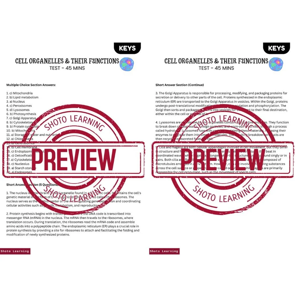 Cell Organelles Test: Functions & Roles Assessment (7 Pages)