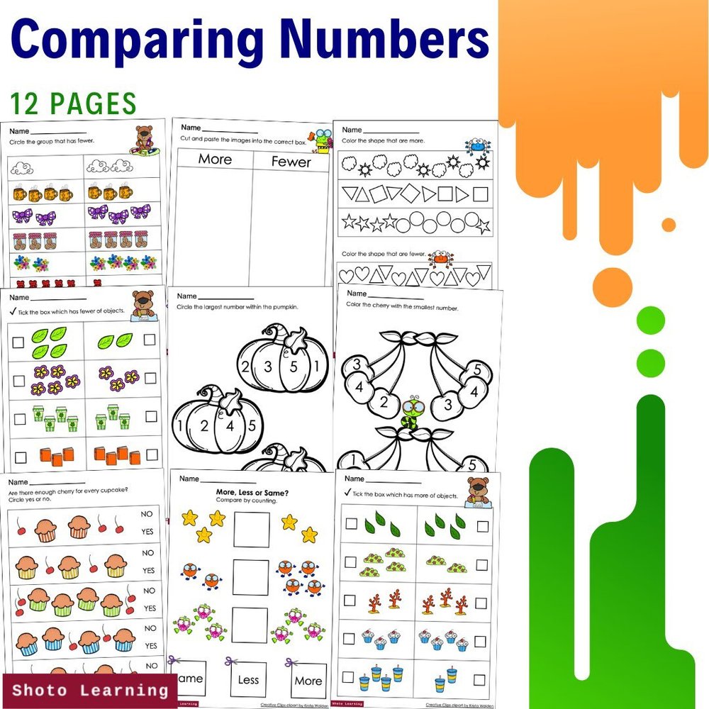 pre-k-math-worksheets-compare-more-fewer-same-numbers for Free Pre K Math Printables Pre-K Math Worksheets: Compare More, Fewer, Same Numbers for Free Pre K Math Printables