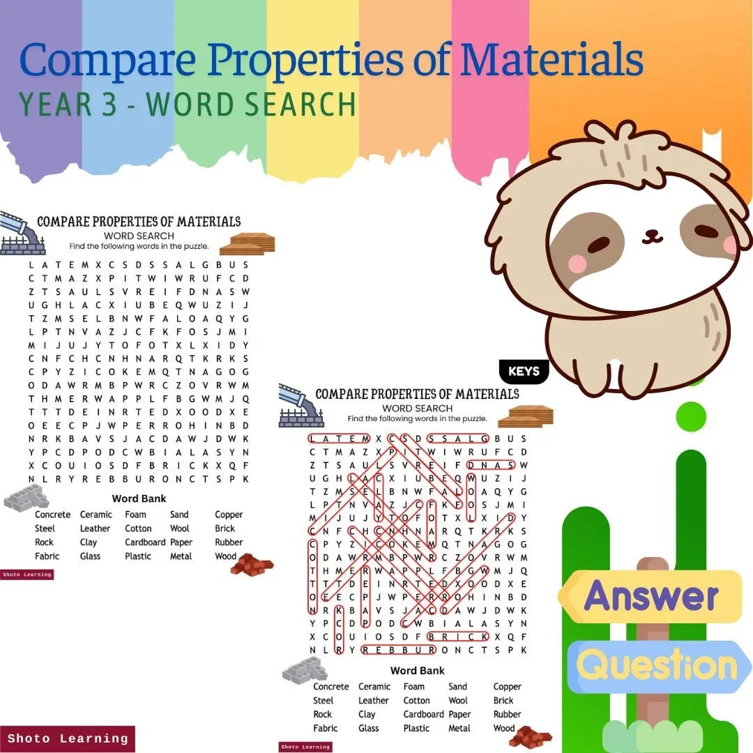 Year 3 Materials Word Search: Compare Material Properties