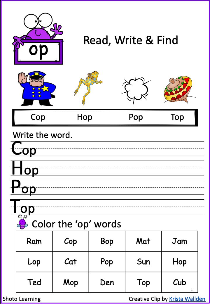OP Word Family — Shoto Learning | English | Math | Science Worksheets OP Word Family — Shoto Learning | English | Math | Science Worksheets