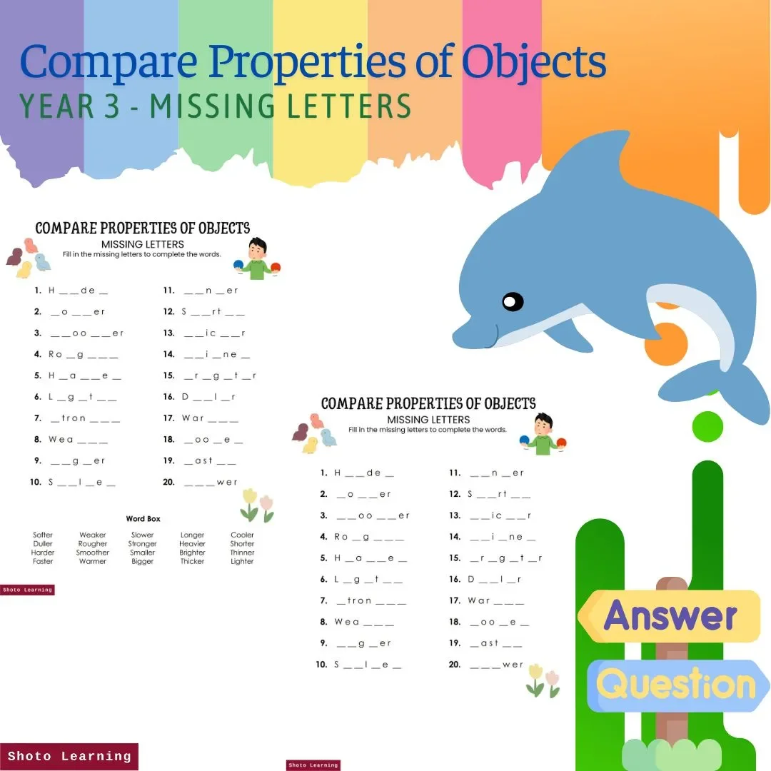 Year 3 Science Missing Letters: Compare Properties of Objects