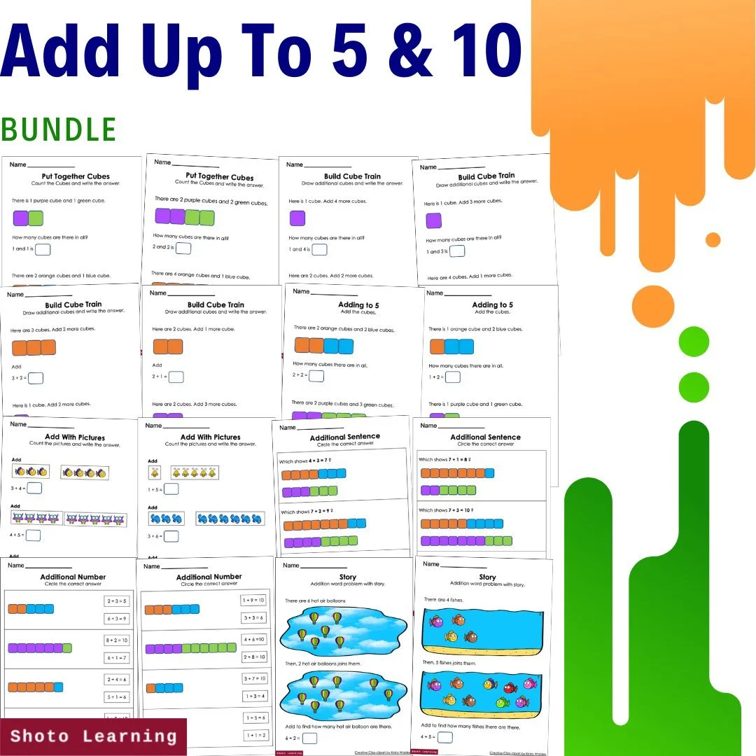 Pre-K Math: Add Up to 5 & 10 Addition Activities Bundle