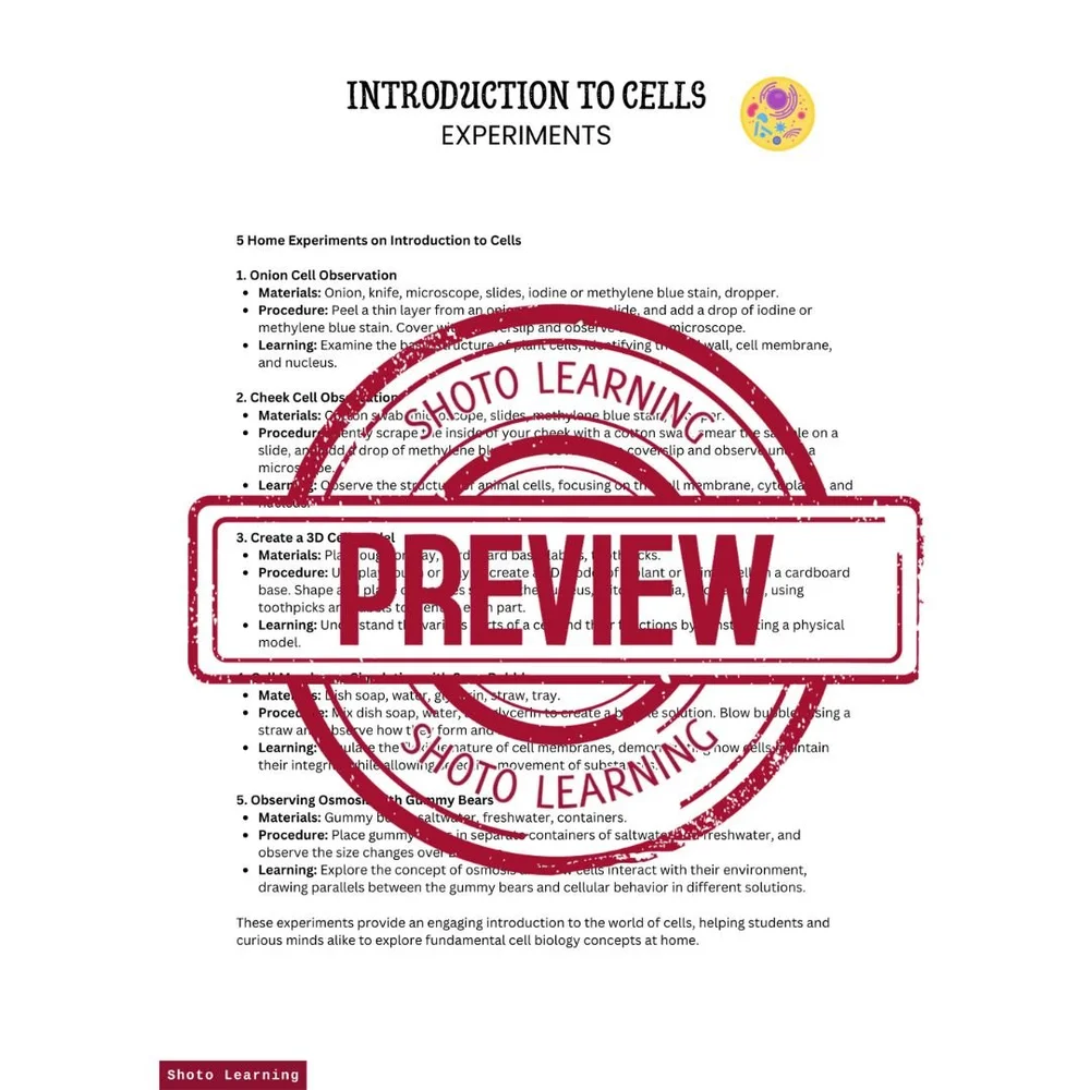 Intro to Cells: Hands-On One-Page Experiment Guide