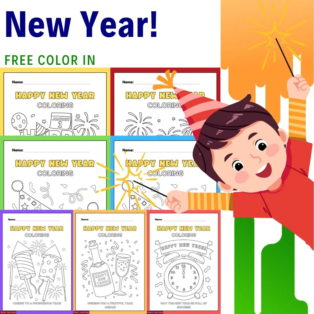 Free New Year Color-In Worksheets – 7 Fun and Festive Designs