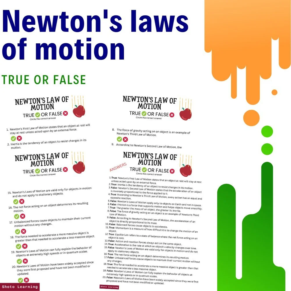 Newton&rsquo;s Laws of Motion Worksheet: True or False - Test Knowledge