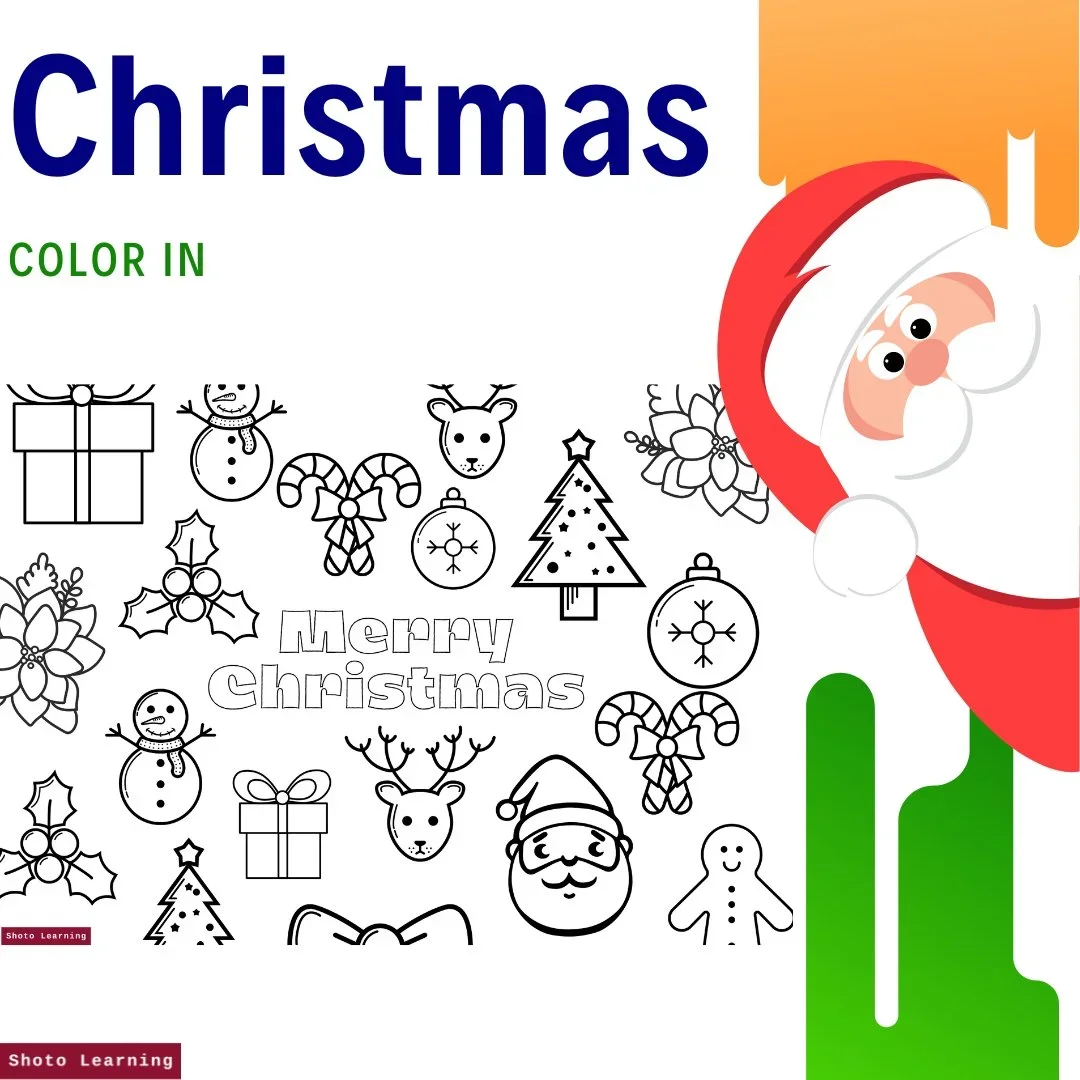 Merry Christmas Color-In Page – Fun Holiday Activity with Black and White Design