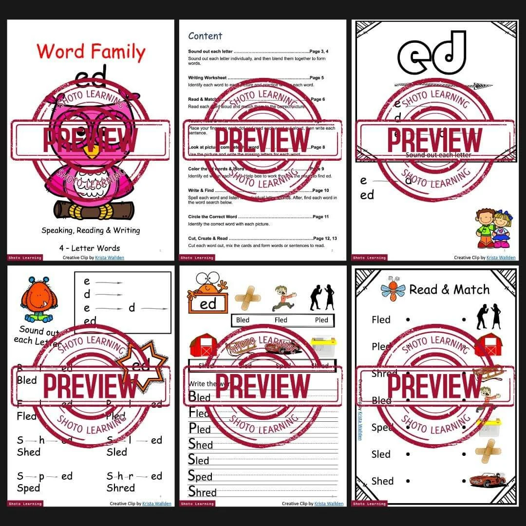 EN Word Family CVC Blend Worksheet Bundle for Speaking, Reading & Writing