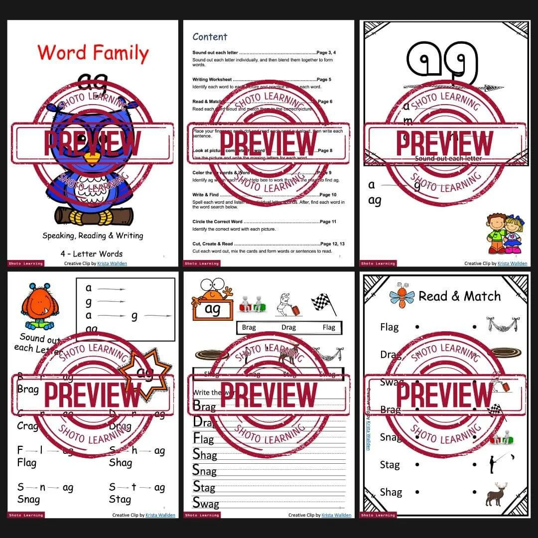 IN Word Family CVC Blend Worksheets: Fun Activities for 3 & 4 Letter Words