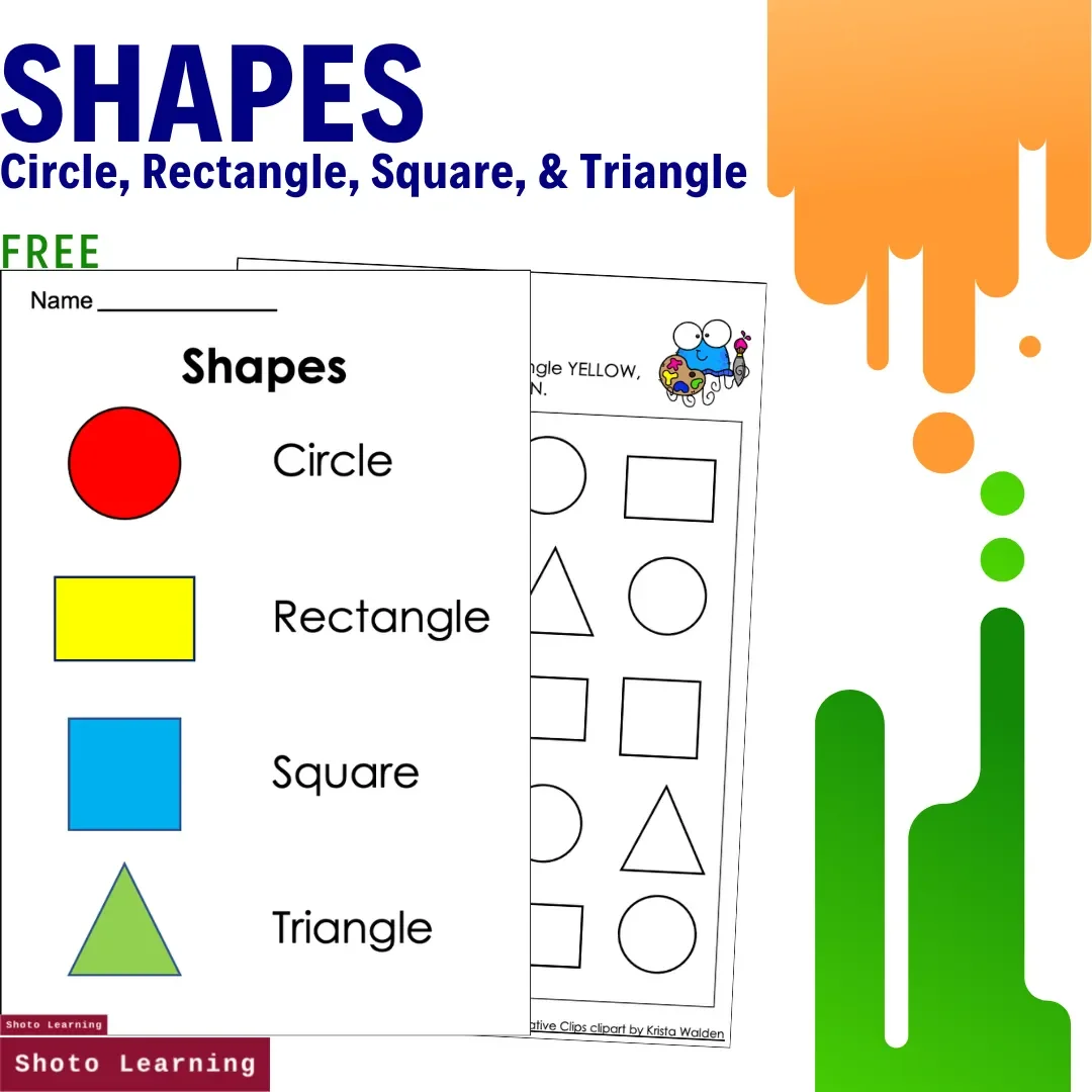 FREE SHAPES Circle Square Triangle Rectangle Pre-K Math Kindergarten Worksheets