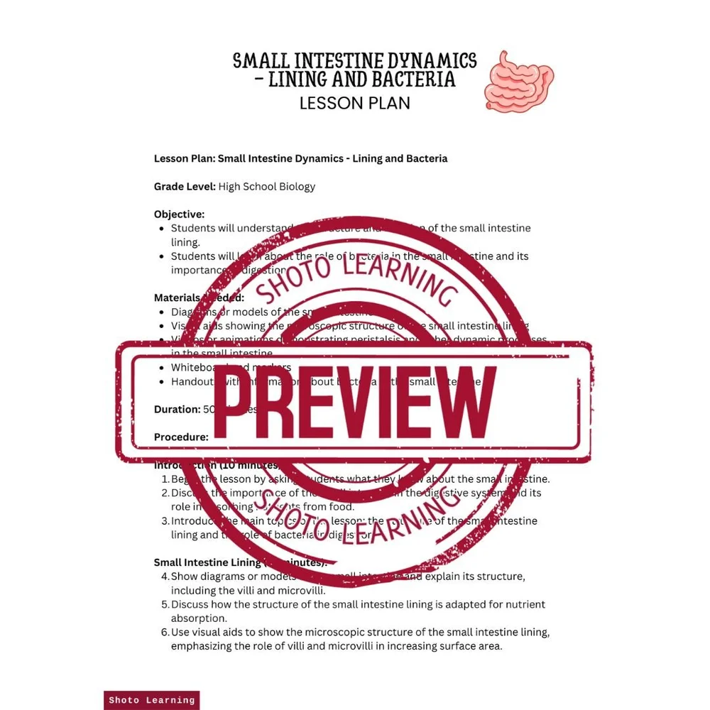 Small Intestine Worksheet: 20 Fill in the Blank Questions