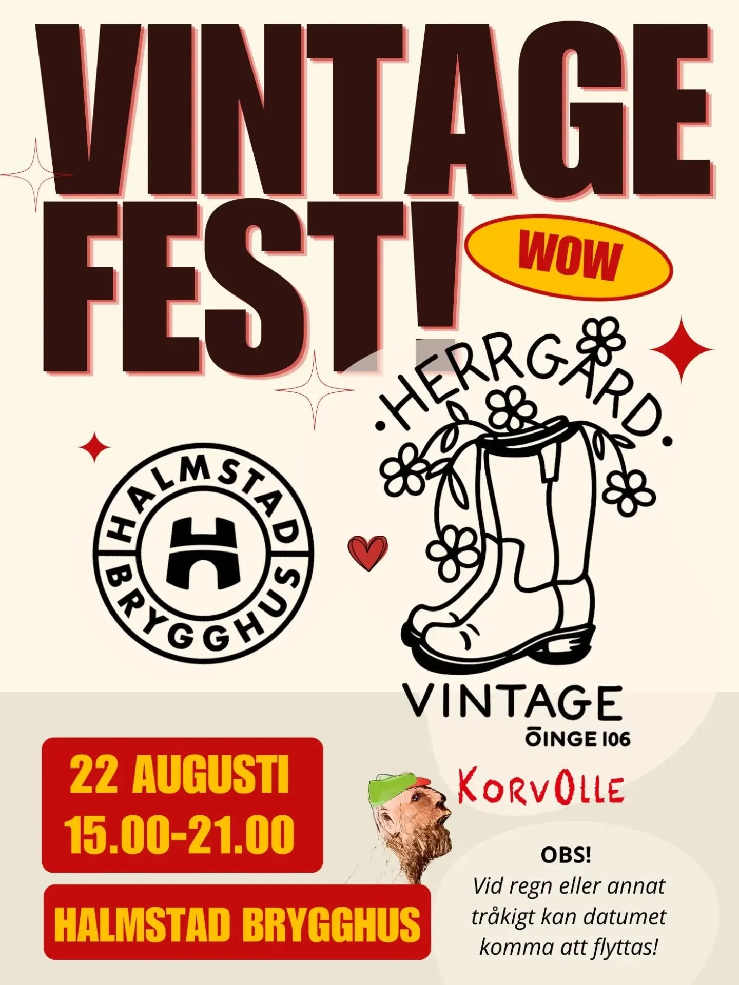 VINTAGEFEST!
 
Vi &auml;r s&aring; glada och hedrade &ouml;ver att f&aring; meddela att;

L&ouml;rdagen 22/8 kommer inga mindre &auml;n Herrg&aring;rdvintage till uteserveringen p&aring; Halmstad Brygghus och k&ouml;r sin slutf&ouml;rs&auml;ljning! R