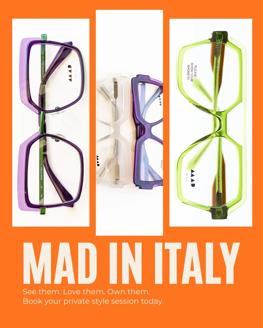 Mad in Italy is where artistry meets eyewear. Each frame is a statement of individuality&mdash;unexpected angles, bold shapes, and meticulous detailing. Designed for those who wear more than just glasses&mdash;they wear attitude. Discover frames that